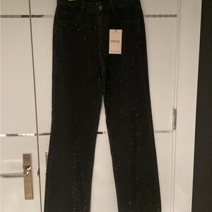 Mango Black Glitter Wide-Leg Jeans for Women